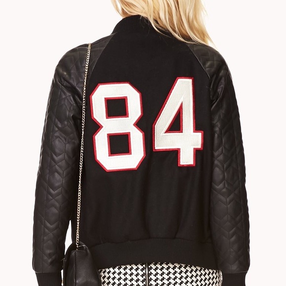 Faux leather bomber jacket, varsity style - Picture 1 of 5